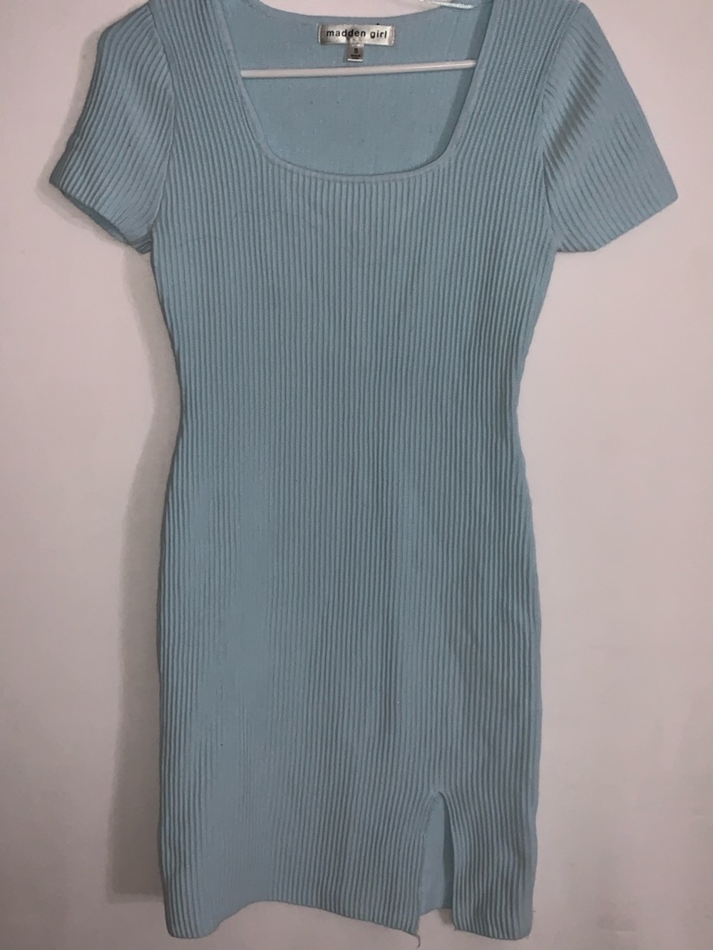 Madden Girl Sky Blue Ribbed Scoop-Neck Mini Dress